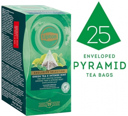 Ceai Exclusive Selection Green Tea and Intense Mint, 25 plicuri piramida/cutie Lipton
