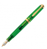 Stilou Souveran M800 F Green Demonstrator, penita aur 18k, accesori placte cu rodiu, Pelikan