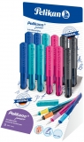 Stilou Junior, penita L, grip ergonomic, pentru stangaci, 1 patron mare albastru inclus, culori asortate diverse culori, display 12 buc, Pelikan
