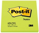 Notite adezive verde neon, 76 x 76 mm, 100 file/bucata Post-it® 3M