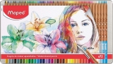 Creioane colorate acuarela, in cutie metal, Color Peps Aqua Artist, 72 culori/set, Maped 