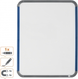 Tabla pentru birou sau perete, 28x36 cm, magnetica, include marker si magneti, alb, rama rotunjita gri-albastru NOBO