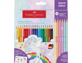 Set promo creioane colorate 18+6, culori grip, unicorni, Faber-Castell