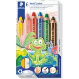 Creioane colorate 3 in 1 + ascutitoare Noris Junior, 6 culori/set Staedtler