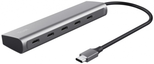Hub Trust Halyx, 5 porturi USB-C 3.2 gen 1: 1 USB-C 100W PD port / 4 USB-C data ports, USB PD 3.0, gri