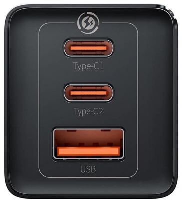 Incarcator retea Baseus GaN5 PRO, Quick Charge 65W, 2 porturi USB PD, 1 port USB Quick Charge, include cablu USB -C la USB-C de 100W, lungime 1m, negru