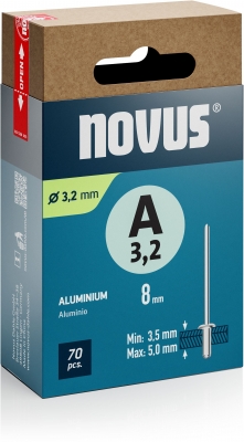 Nituri din aluminiu Novus tip A, diamentru 3,2 mm, lungime 8 mm, 70 buc/cutie