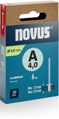 Nituri din aluminiu Novus tip A, diamentru 4 mm, lungime 6 mm, 30 buc/cutie