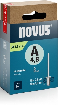 Nituri din aluminiu Novus tip A, diamentru 4,8 mm, lungime 12 mm, 30 buc/cutie