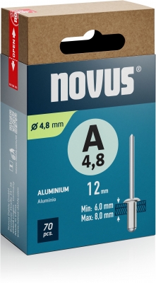 Nituri din aluminiu Novus tip A, diamentru 4,8 mm, lungime 12 mm, 70 buc/cutie