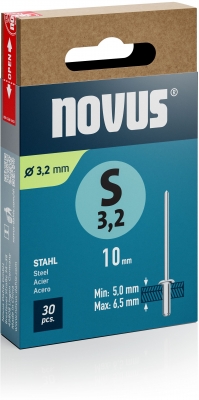 Nituri din otel Novus tip S, diametru 3,2 mm, lungime 10 mm, 30 buc/cutie