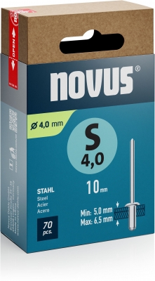 Nituri din otel Novus tip S, diametru 4 mm, lungime 10 mm, 70 buc/cutie