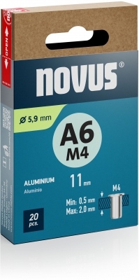 Piulita cu filet pentru nit Novus tip M, diametru 4 mm, lungime 11 mm, 20 buc/cutie