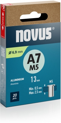 Piulita cu filet pentru nit Novus tip M, diametru 5 mm, lungime 13 mm, 20 buc/cutie