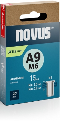 Piulita cu filet pentru nit Novus tip M, diametru 6 mm, lungime 15 mm, 20 buc/cutie