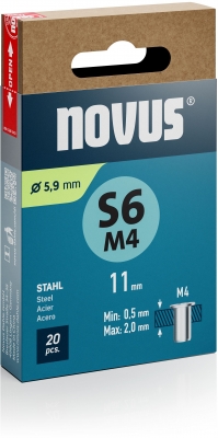 Piulita cu filet pentru nit din fier Novus tip M, diametru 4 mm, lungime 11 mm, 20 buc/cutie
