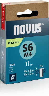 Piulita cu filet pentru nit din fier Novus tip M, diametru 4 mm, lungime 11 mm, 50 buc/cutie