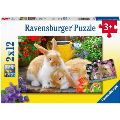 Puzzle Porcusor De Guinea Si Iepuras, 2X12 Piese Ravensburger