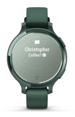 Ceas Garmin Lily 2 Active, display AMOLED, dimensiune afisaj 25,4 mm x 21,3 mm,rezolutie afisaj 240 x 201 pixeli, memorie 8GB, autonomie pana la 9 zile, rezistanta la apa pana la 5 ATM, greutate: 24,4g, ramă Jasper Green şi curea Jasper Green din silicon