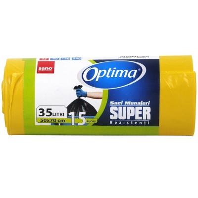 Saci menajeri colectare selectiva plastic si metal Optima 35 L 15 buc/set Sano