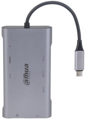 dAHUA 9 IN 1 USB 3.1 Type-C to USB 3.0 + HDMI + RJ45 + VGA + SD/TF +PD Docking Station, intrare: USB 3.1 Type-C, Iesire: 3 * USB 3.0, 1 * HDMI, 1 * VGA, 1 * RJ45, 1 * SD, 1 * TF, 1 * PD, 1 × VGA supporta 1920 × 1080@ 30 Hz, 1 × RJ-45, suporta 10/100/1000 Mbps.