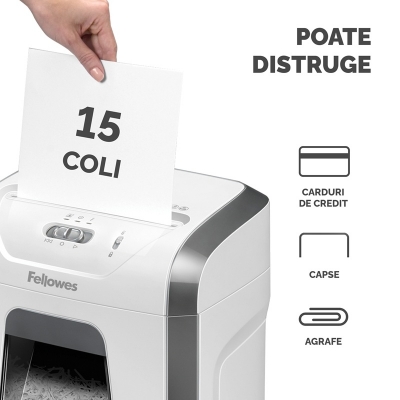 Distrugator documente manual, P4, cross cut, alb, 15 coli, Fellowes 15C