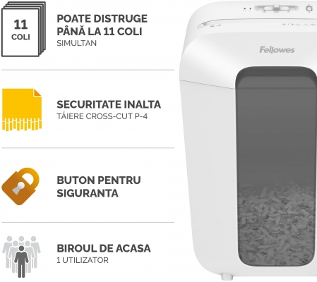 Distrugator documente Fellowes Powershred, LX70, 11 coli, cross-cut, alb 