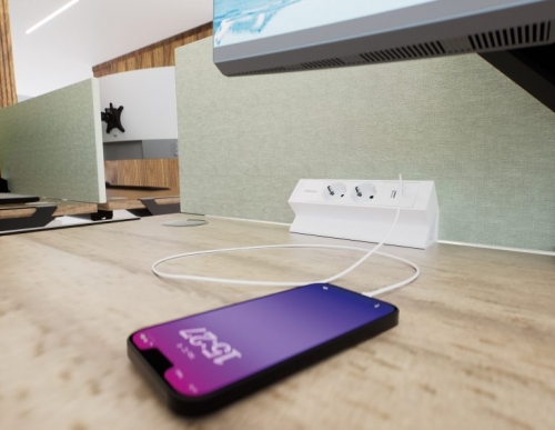 Priza modulara Fellowes, Filex Power Desk Up 2.0 cu priza Schuko modulara 230V, USB-A si USB-C, alb