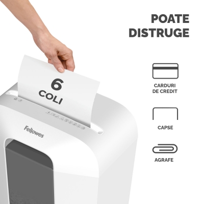 Distrugator documente Fellowes Powershred, LX25, 6 coli, Cross-Cut, alb 