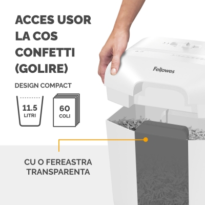 Distrugator documente Fellowes Powershred, LX25, 6 coli, Cross-Cut, alb 