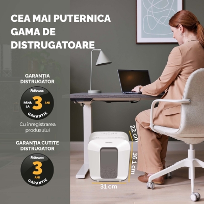 Distrugator documente Fellowes Powershred, LX25, 6 coli, Cross-Cut, alb 