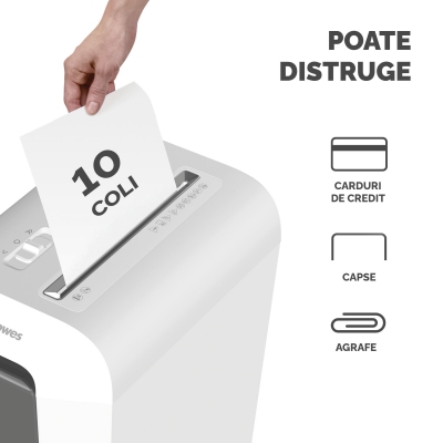 Distrugator documente manual, Fellowes Powershred LX65, 10 coli, cross cut, alb 