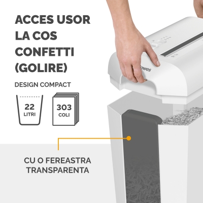 Distrugator documente manual, Fellowes Powershred LX65, 10 coli, cross cut, alb 