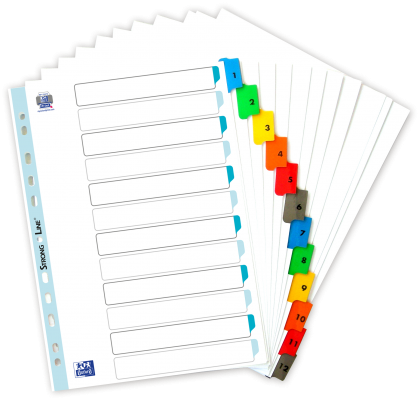 Index carton numeric Oxford, A4, 1-12, alb, 12 file/set