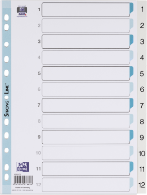 Index plastic numeric Oxford, A4, 1-12, alb, 12 file/set