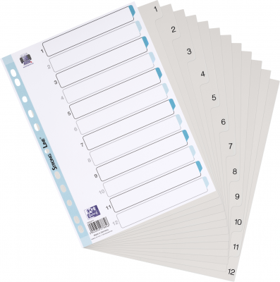 Index plastic numeric Oxford, A4, 1-12, alb, 12 file/set