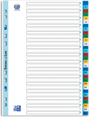 Index plastic numeric Oxford, A4, 1-31, culori asortate, 31 file/set