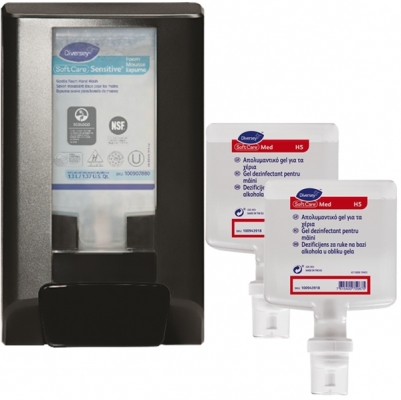 Pachet 2 rezerve dezinfectant de maini 1300 ml cu dispenser IntelliCare actionare manuala negru Diversey