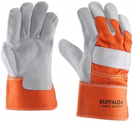 Manusi din piele spalt de bovina, marime: 10.5, Gri / Portocaliu, Buffalo, Rock Safety 