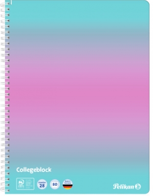 Caiet A4 Pelikan, 80 file, Color Edition, cu spira, patratele, roz/menta