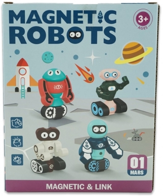 Set inteligent de blocuri magnetice pentru copii, model Robotel albastru 