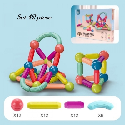Set 42 piese magnetice de constructie, multicolore 