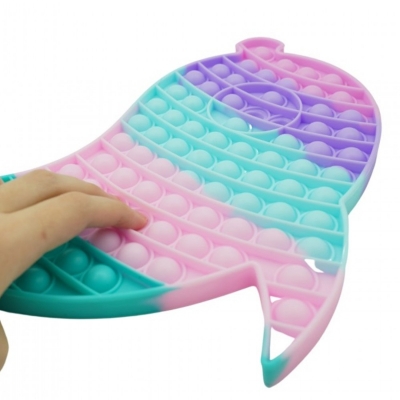 Jucarie senzoriala antistres Pop it Now and Flip it, Push Bubble, 30 cm, XXL, model Delfin Dublu multicolor