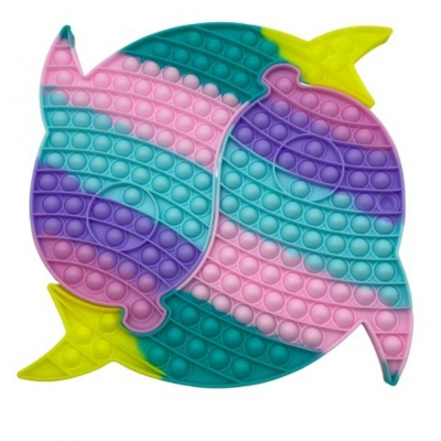 Jucarie senzoriala antistres Pop it Now and Flip it, Push Bubble, 30 cm, XXL, model Delfin Dublu multicolor