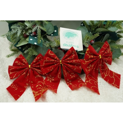 Fundite pentru brad, culoare rosu, model linii aurii 11 cm, 3 buc/set