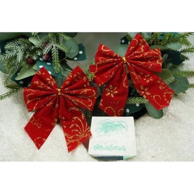 Fundite pentru brad, culoare rosu, model linii aurii 11 cm, 3 buc/set