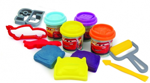 Set galetusa cu 4 borcanase plastilina 56 gr cu accesorii modelat Cars As Toys