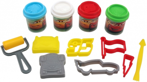 Set galetusa cu 4 borcanase plastilina 56 gr cu accesorii modelat Cars As Toys