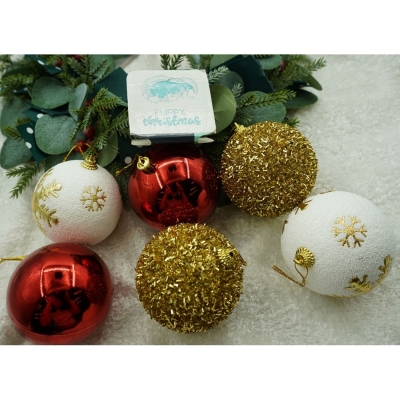 Globuri pentru brad, culoare alb/rosu/auriu, 12 buc/set 