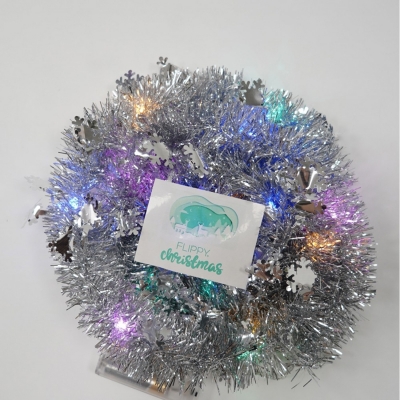 Beteala cu led, argintie, cu fulgi de nea, 2 m x 5 cm
